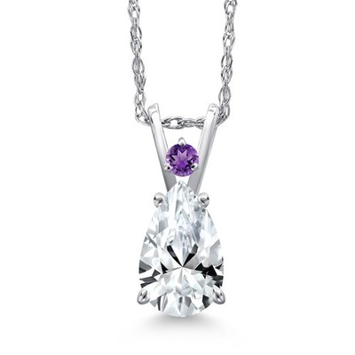 14K White Gold White Created Sapphire and Amethyst Pendant Necklace for Women |