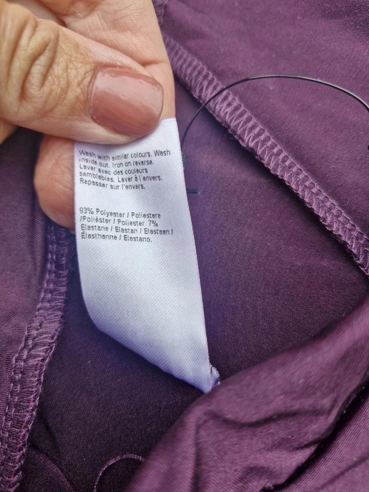 Size 10 Long Stretchy River Island Shiny Lycra Flared Purple Leggings Trousers - Image 4 of 4