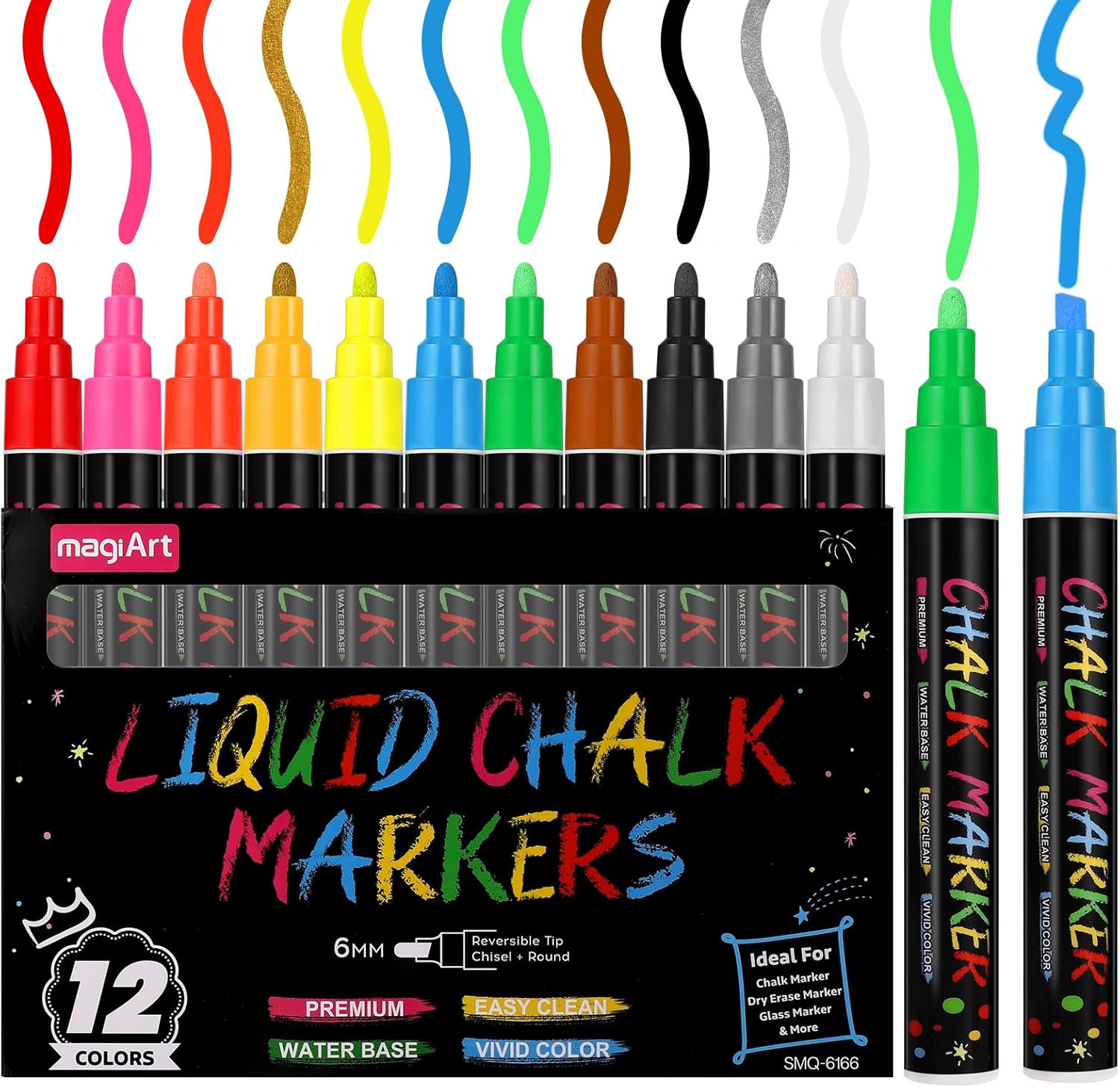 12 Color Liquid Chalk Pens Set, 6Mm Wipeable Chalk Markers Chalkboard Pens for G