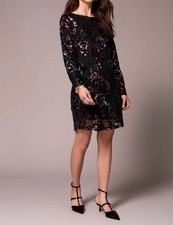 Tribal Fiorielle Floral Sequin Mesh Lined A-Line Dress Size S