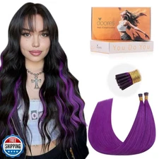 Doores I Tip Hair Extensions Human Hair, Purple 22 Inch 25g/25s, Human Hair E