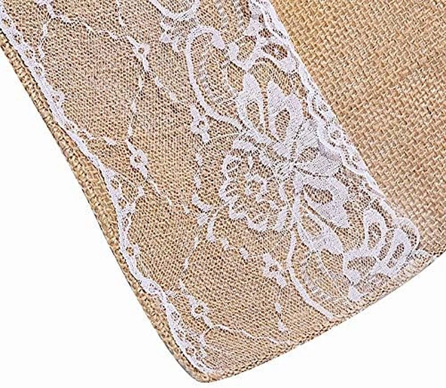 Corredor de corredor de estopa marrom natural 30 pés renda branca - festa de cerimônia de casamento re - Imagem 2 de 4