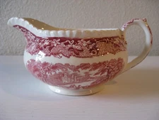 Mason's Vista Pink Red England Round Gravy Boat Handle Ironstone