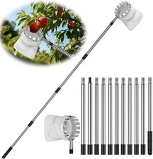 Fruit Picker Tool 13.8' with Steel Pole & Soft Basket Tree Fruit Harvester Fruit
