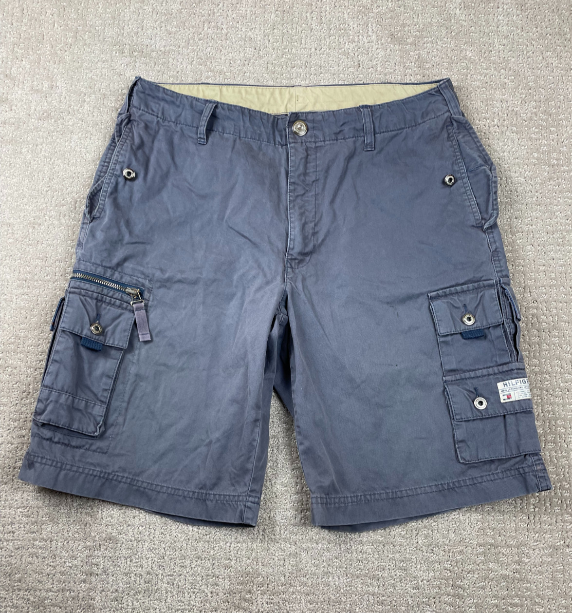 Vintage Tommy Hilfiger Cargo Shorts Mens 32 Blue Military Fatigue Pant Baggy 90s