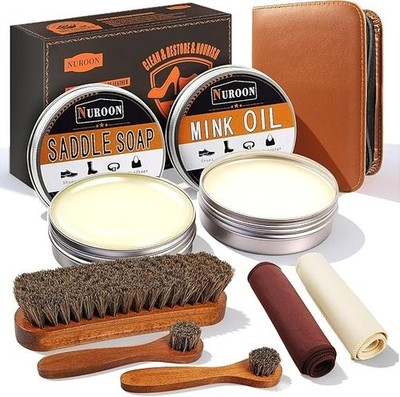 Nuroon Leather Boots Care Kit-3.52oz Saddle Soap 3.5oz Mink Oil for Leather Shoe