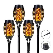 4Pk Flame Effect Solar Outdoor Light Stake Garden Path Flickering LED Torch Lamp