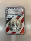 1987 $1 American Silver Eagle 1oz .999 Silver NGC MS69 Patriotic Flag Label Core