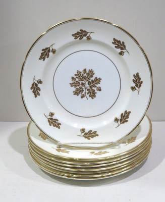 E Brain & Co. Foley Bone China Acorn SET 8 Salad Dessert Plates Gold Accents