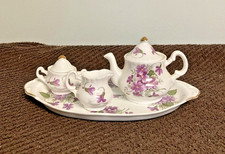 English Bone China Miniature Tea Set with a violet pattern