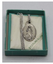 Sterling Silver Miraculous Medal Necklace Vintage Collectible