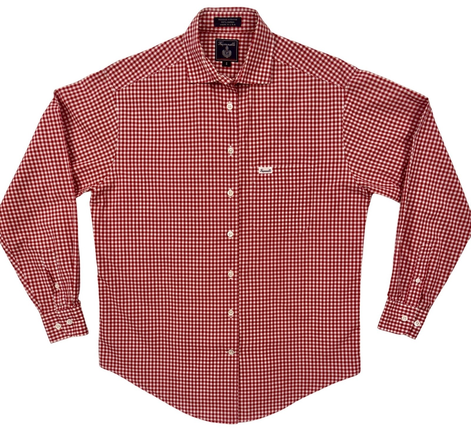 Facconable Mens Red Gingham Button Down Shirt Cla… - image 1