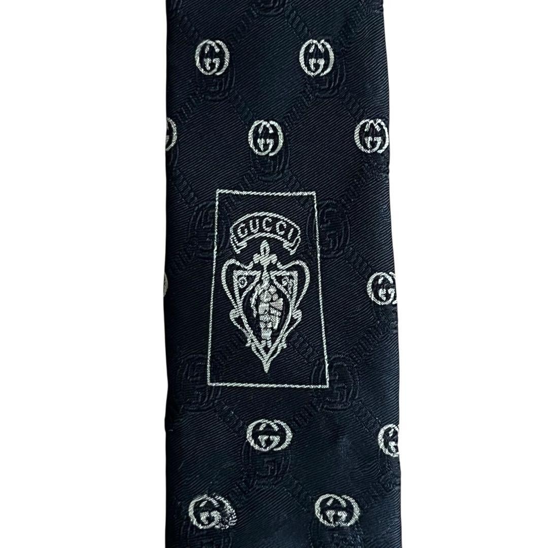 Gucci GG Interlocking Pattern Silk Tie Black Gold… - image 3