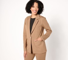 Susan Graver Tailored by Regular Smart Ponte 350 Notch Collar Blazer Mocha Haze