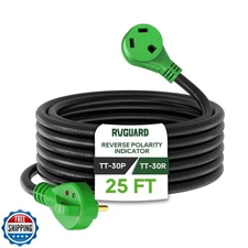 RVGUARD 30 Amp 25 Foot RV Extension Cord with Reverse Polarity Indicator, Hea