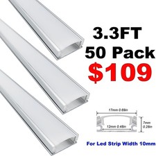 50 Pack LED Aluminum Channel Profile Milky White Cover U Shape 6.6FT Or 3.3FT