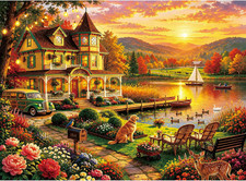 500 Piece Puzzle for Adults,Cozy Cottage Lake Landscape Jigsaw Puzzle