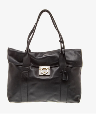 Authentic Salvatore Ferragamo Leather Tote   Black Gold hardware