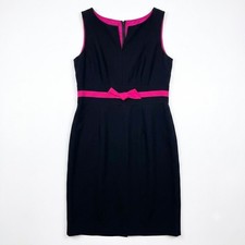 Donna Morgan Evening Cocktail Midi Dress Black Pink Satin Bow Front Womens 14