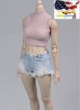 1/6 ripped denim shorts light blue  for female 12" figure Phicen worldbox ❶USA❶