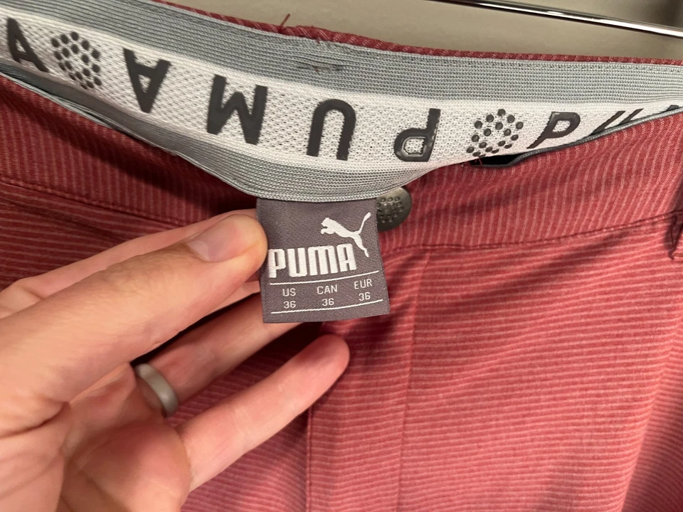 Puma Golf Men's red and white detailed flat front shorts 36 10" inseam - Image 4 of 4