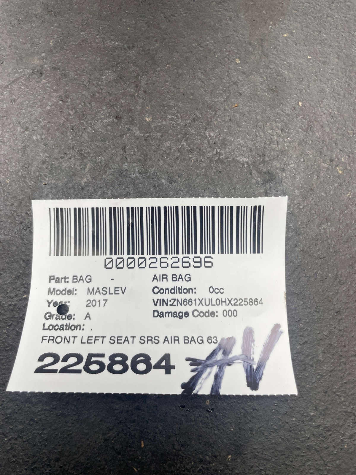 2017-2022 MASERATI LEVANTE M161 OEM FRONT LEFT SEAT SRS AIR BAG 639896400