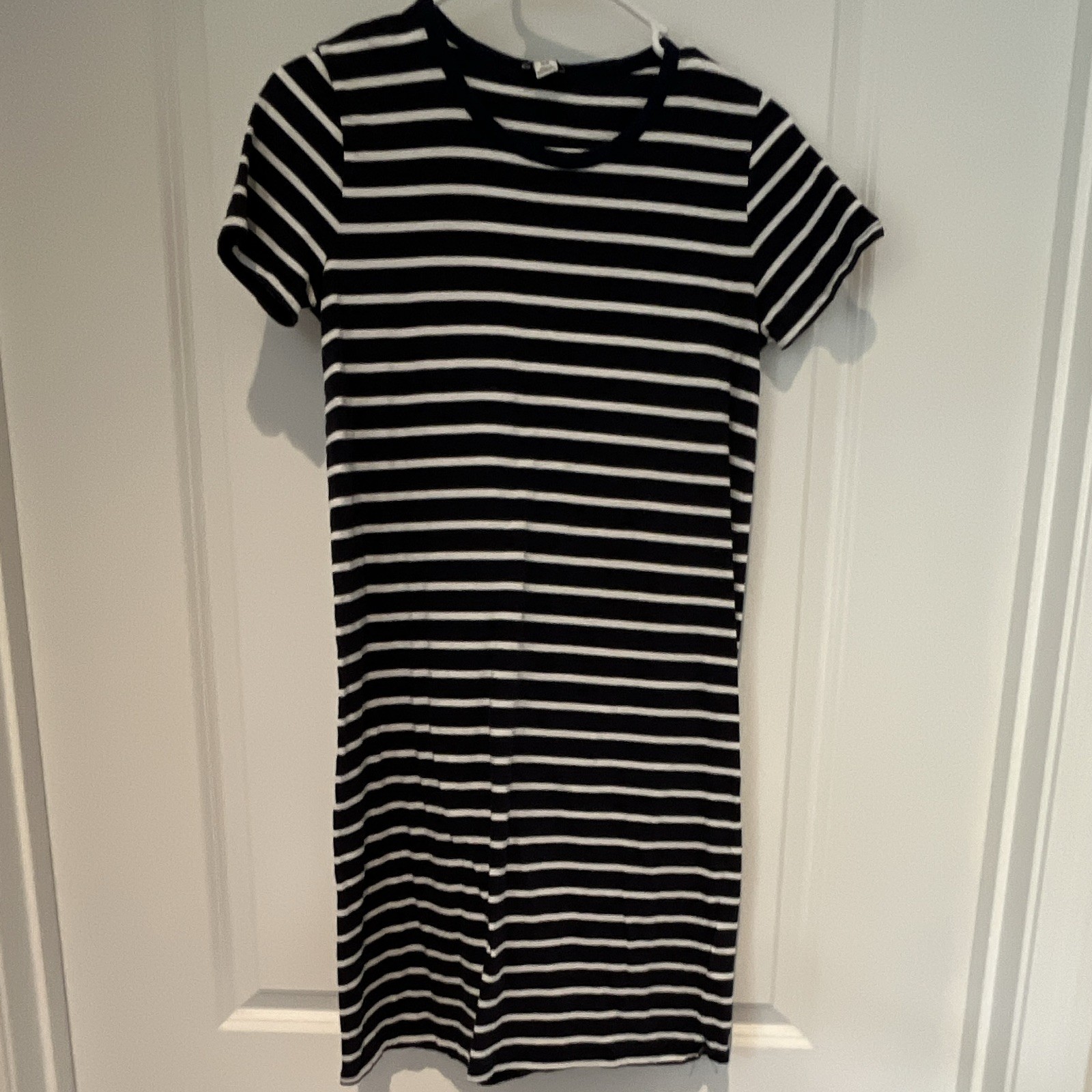 J.CREW XS Navy/White Striped Knit T-Shirt Dress Crew Neck Short Sleeve