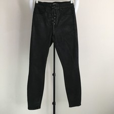 NWOT GOOD AMERICAN Womens sz 4/27 Coated Black Wash Lace Up Front Skinny Jeans
