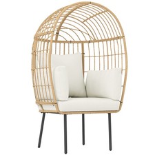 Rattansessel Ei-Förmig mit abnehmbarem Kissen Polster, Outdoor Sessel aus Rattan