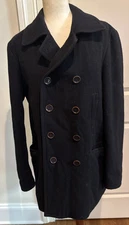 Banana Republic Men's Medium Wool Pea Coat Jacket Blue Double Breasted Lined