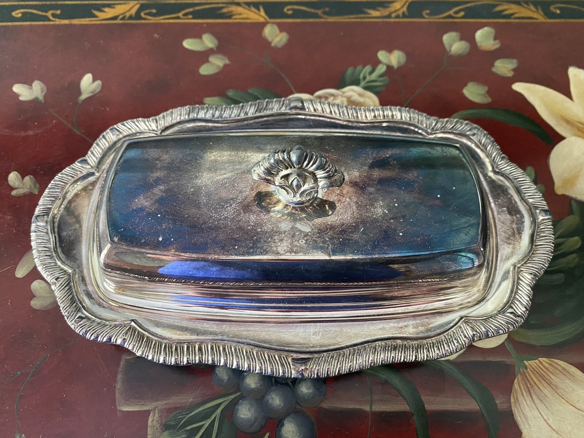 Vtg 1883 F B Rogers Silver Co silver plated butter dish w