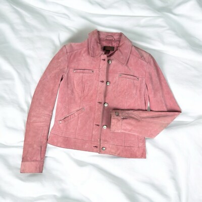 Pink Genuine Leather Suede Button Up Jacket Y2K Western Retro Cowgirl 90s Danier