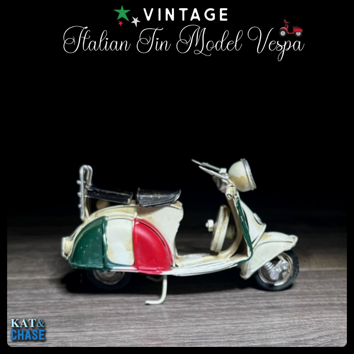 Vintage Tin Vespa Model Italian Scooter Motorcycle - White Green  display picture 1