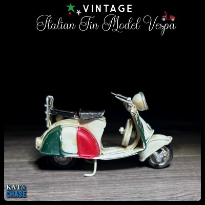 Vintage Tin Vespa Model Italian Scooter Motorcycle - White Green