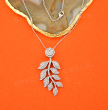 Leaf Pendant Lab Grown CVD Diamond 14k Solid White Gold Necklace 2.99 Ct.