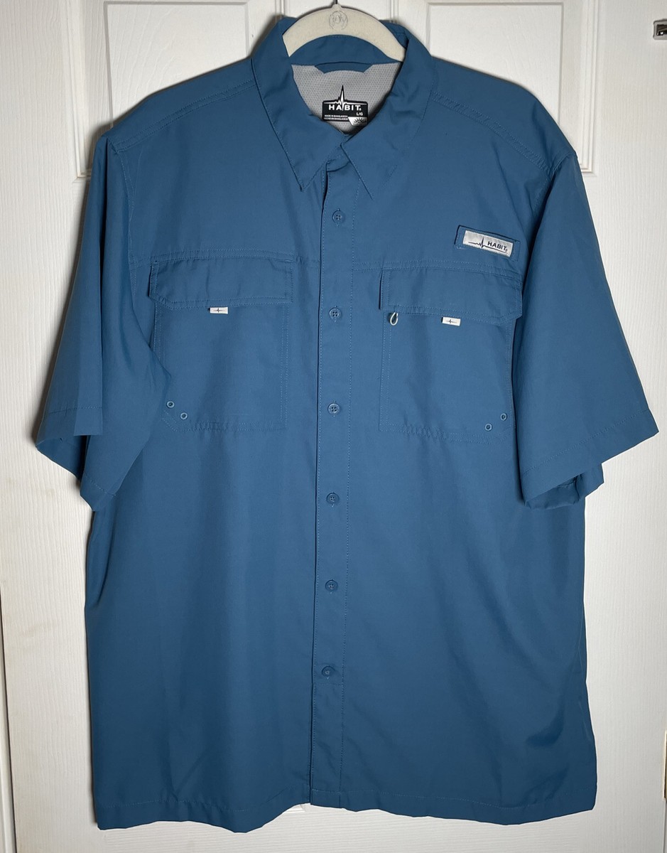 Habit Shirt Men Large L Blue Outdoor Short Sleeve Fishing Caped Vented  Camping