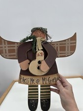 Rustic Primitive Hanging Wood Angel  Bless me  My Friends  14.5  