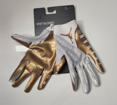 NIKE JORDAN VAPOR KNIT 4.0 METALLIC Football Receiver Gloves Medium White Gold
