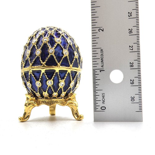 Vtg Blue Fabergé Russian Style Egg Trinket Box Crystals Golden Mesh Collector - Bild 5 von 6