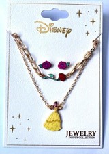 Disney Belle Necklace Earrings Bracelet Set Kid Women Beauty And The Beast