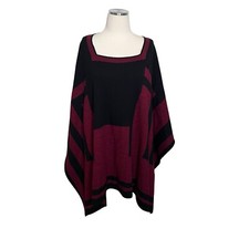 Peruvian Connection Black  Red Geometric Poncho Tunic Size OS Alpaca Wool Blend