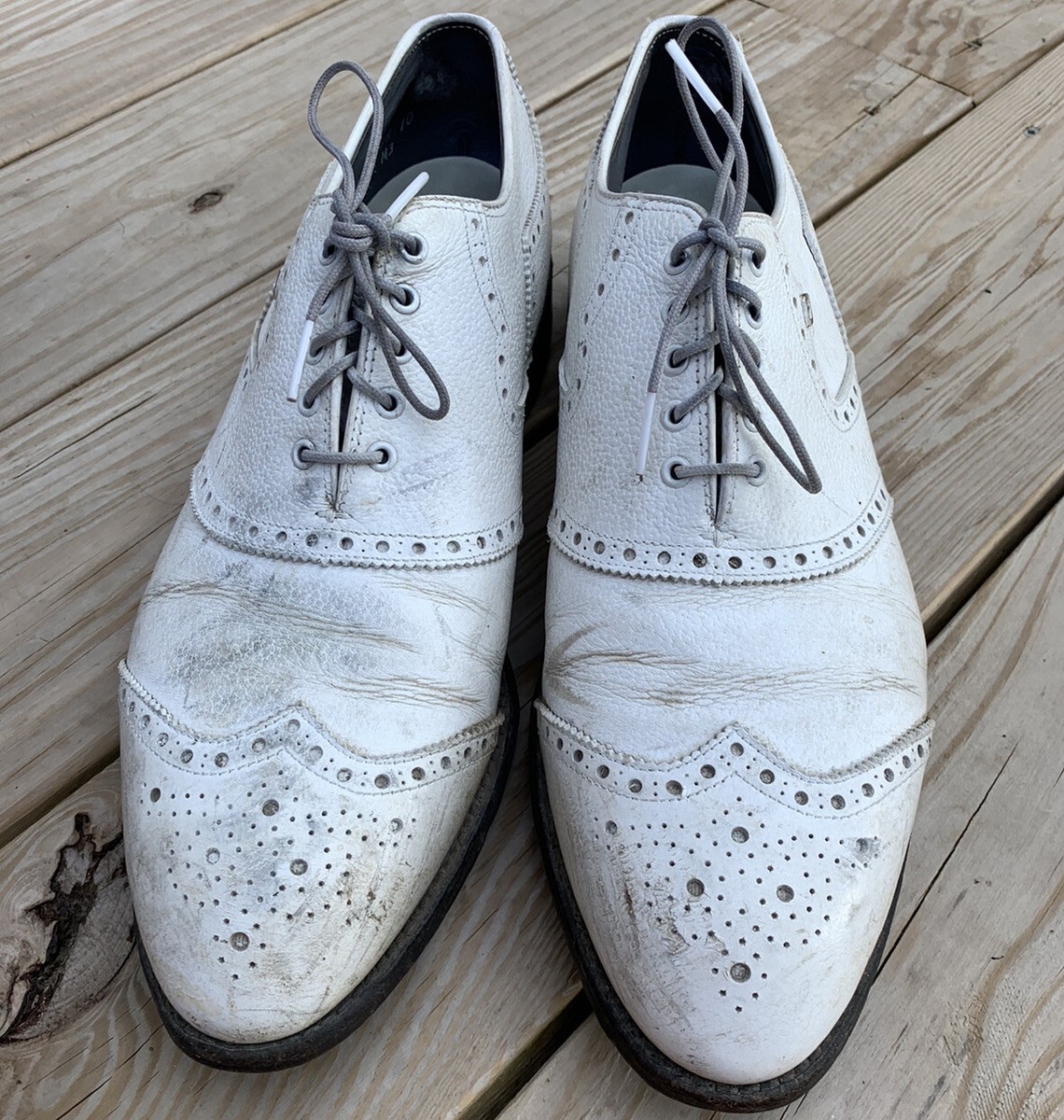 値下FootJoy class ホワイト　中古 Vintage** Footjoy Classics mens white 12a leather golf shoes style