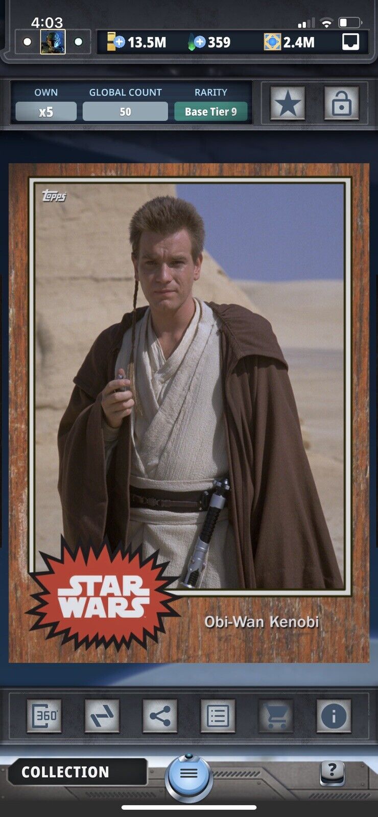 Topps Star Wars Digital Card Trader Tier 9 - Wood Obi-Wan Kenobi S4 Base - 50 cc