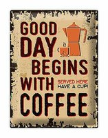 Blechschild Retro 30X40 Cm Kaffee Good Day Begins Coffee Deko Schild Tin Sign