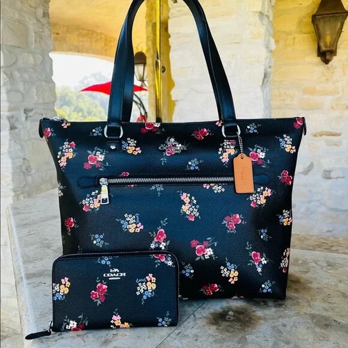 coach black floral bag