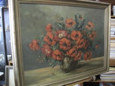 Carl Fey ? Steckenbach ?  Prächtiges Blumenbild Ölgemälde roter Mohn Art Deco