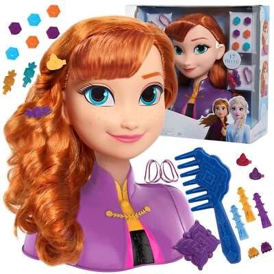 JUST PLAY Puppe Kopf Kämmen und Haarstyling Disney Princess Anna Frozen + Zubehör