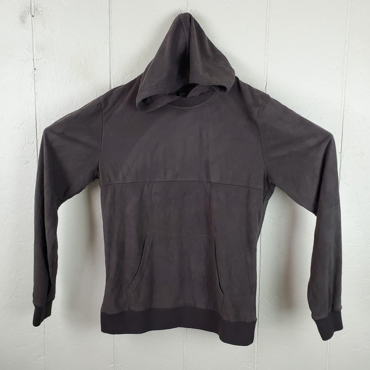 Zara Man Hoodie Mens Large Gray Solid Long Sleeve Pocket Stretch