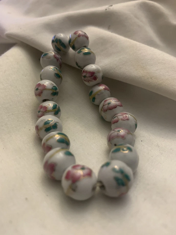 Pulsera Vintage Porcelana Floral Cuentas Flores Rosa Detalle Dorado Foto 3 de 4