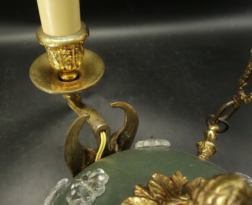 CHANDELIER 3 LIGHTS, SWANS DECOR, EMPIRE STYLE - BRONZE & GLASS - FRENCH ANTIQUE - Picture 18 of 18